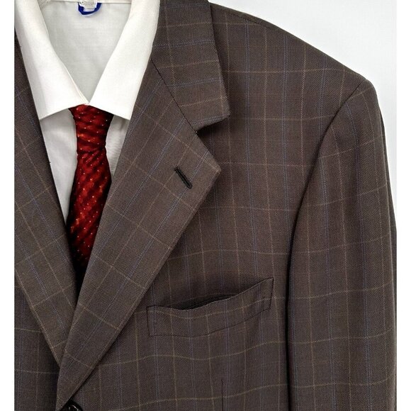 BRIONI FOR NEIMAN MARCUS jacket blazer sport coat windowpane plaid brown 44L - Picture 1 of 10